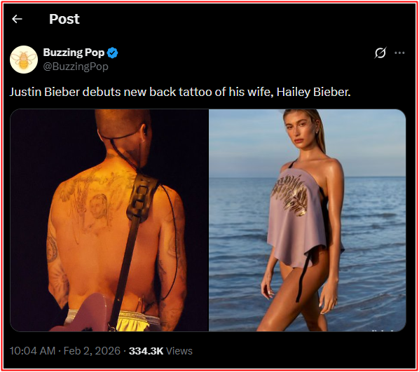 Justin Bieber gây tranh cãi với hình xăm lưng tại GRAMMY 2026: Tri ân Hailey hay ám chỉ Selena Gomez? Ảnh 2