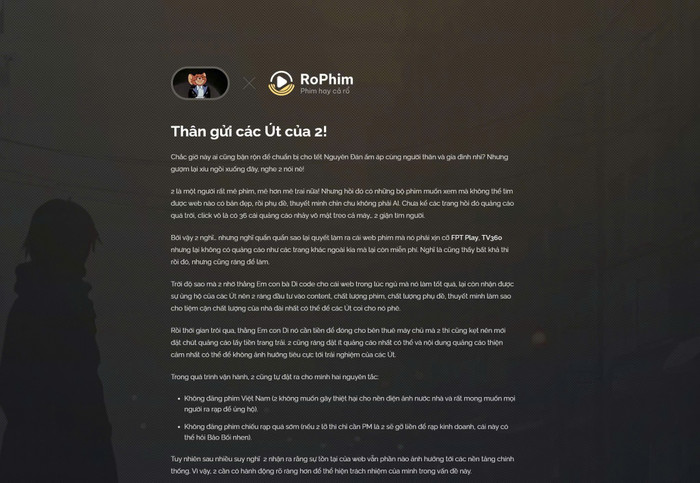 Nội dung thông báo trên trang web chính thức của R*phim &nbsp;- Ảnh: Chụp màn hình