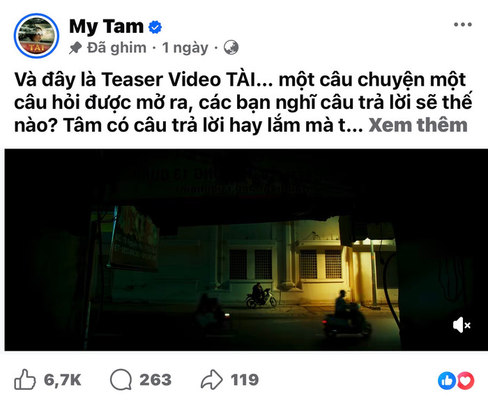 Trong cùng ngày, Mỹ Tâm cũng tung ra video teaser cho phim Tài và cũng thu về 10 nghìn lượng tương tác chỉ sau 24 giờ. (Ảnh: chụp màn hình)