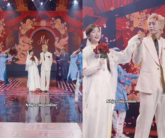 Khoảnh khắc Hòa Minzy làm đám cưới ngay trên sân khấu khiến nhiều khán giả yêu thích. (Ảnh chụp màn hình từ TikTok Nhịp sống online)