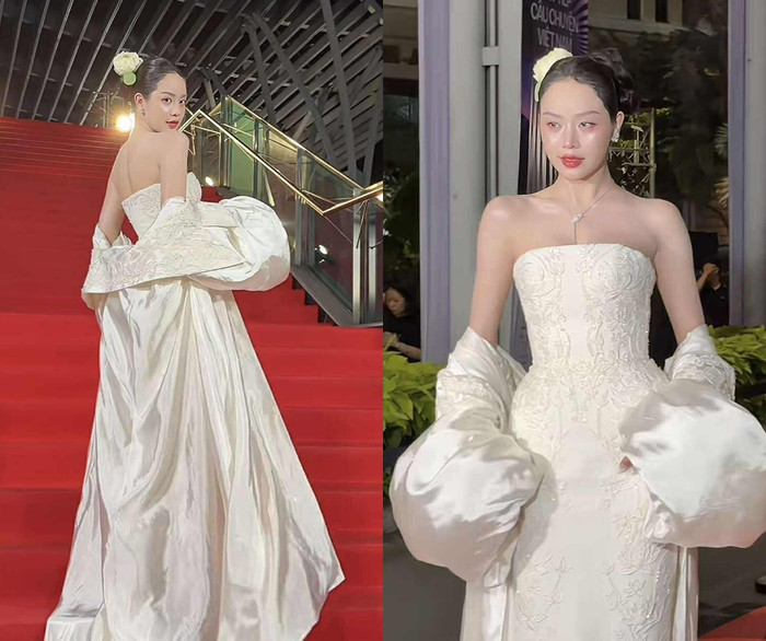 Hoa hậu Thanh Thủy xuất hiện lộng lẫy trên thảm đỏ.