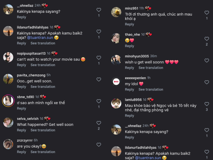 Bình luận từ khán giả trong nước lẫn quốc tế bày tỏ sự quan tâm và động viên Tuấn Trần