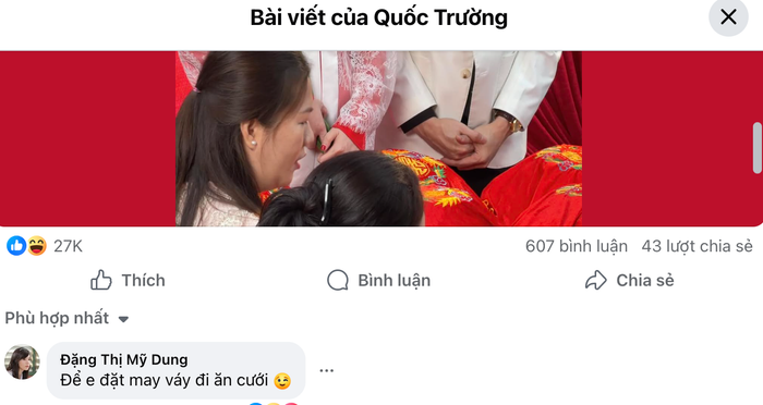 Bình luận của Midu bên dưới bài đăng của Quốc Trường (Ảnh: Chụp màn hình).