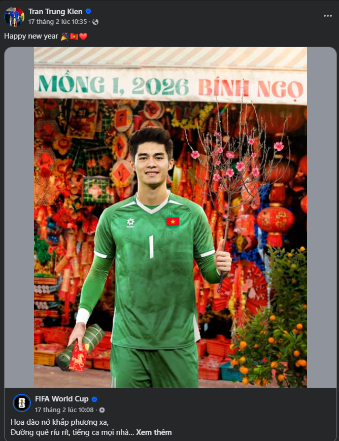 Thủ môn Trần Trung Kiên chỉ chia sẻ bài đăng của World Cup cũng như các bài đăng quảng cáo trong tháng 2.