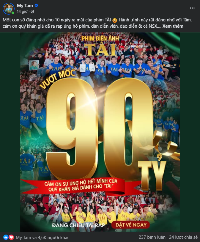 Những bài đăng về doanh thu phim của Mỹ Tâm đều nhận về lượng tương tác lớn đến từ người hâm mộ. (Ảnh: chụp màn hình)