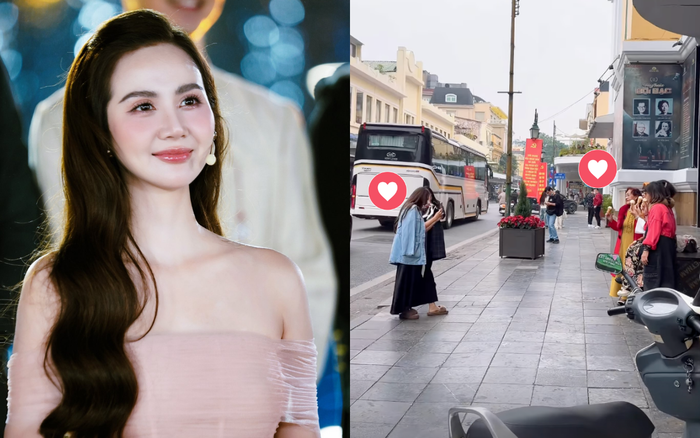 Huyền Lizzie ăn diện giản dị với áo jeans, chân váy và đi dép lê khi chụp ảnh cho khán giả. Ảnh chụp màn hình