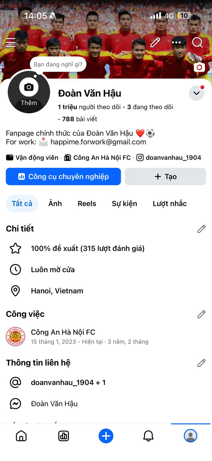 Dù lấy lại được trang fanpage nhưng ảnh đại diện trên trang của Đoàn Văn Hậu vẫn còn để trống. (Ảnh: FBNV)