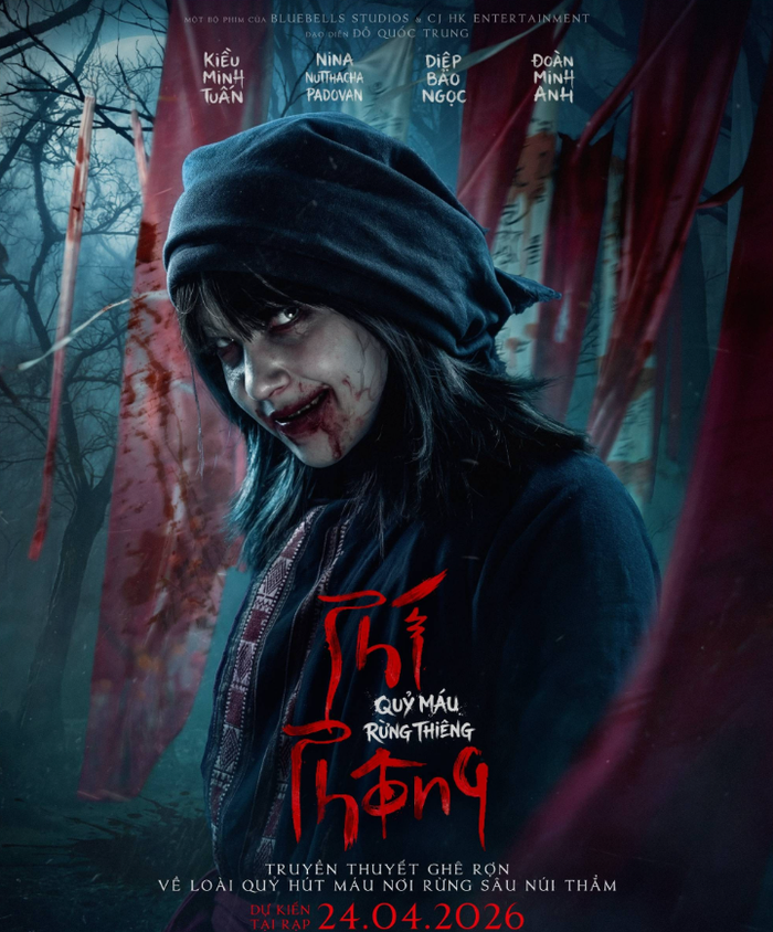 Poster chính thức của phim Phí Phông: Quỷ Máu Rừng Thiêng với tông màu u ám, tái hiện không khí rừng sâu Tây Bắc đầy ám ảnh