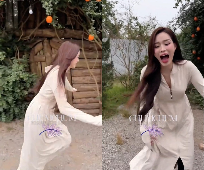 Đỗ Thị Hà hoảng sợ, bỏ chạy khi đang chụp ảnh ngoài trời. (Ảnh chụp màn hình từ TikTok ChumChum)