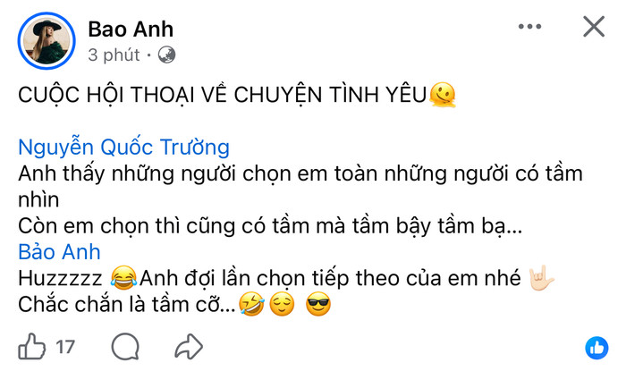 Bảo Anh vừa đăng tải dòng trạng thái mớ (Ảnh: Chụp màn hình).