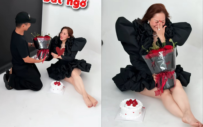 Khánh Thi bật khóc trước món quà đong đầy tình cảm của Phan Hiển. Ảnh chụp màn hình