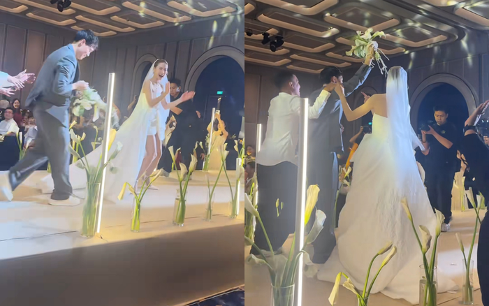 Văn Toàn bắt được hoa cưới của MC Huyền Trang. Ảnh chụp màn hình