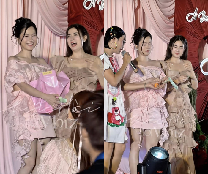 Lâm Vỹ Dạ trúng thưởng khi tham dự tiệc thôi nôi của con gái Gin Tuấn Kiệt. (Ảnh chụp màn hình từ TikTok Chiếc hài Vbiz)