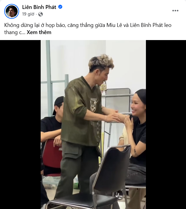 Khoảnh khắc tương tác “căng mà vui” ở hậu trường được Liên Bỉnh Phát đăng tải. Ảnh: FBNV