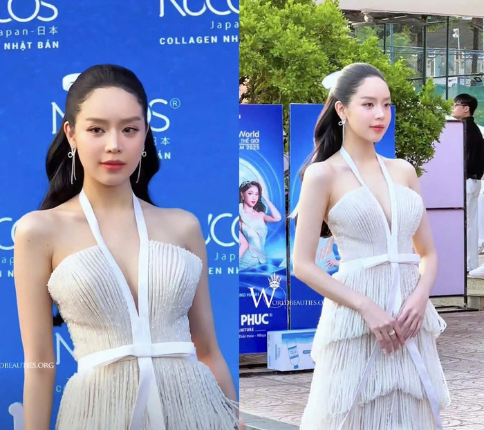 Bờ vai 'mắc áo' của Hoa hậu Thanh Thủy trong sự kiện vừa qua.&nbsp;