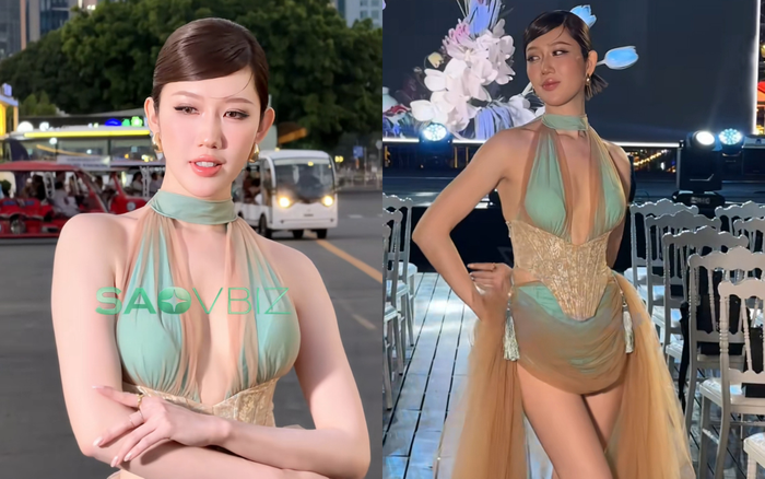 Thúy Ngân tự tin diện thiết kế táo bạo. Ảnh chụp màn hình