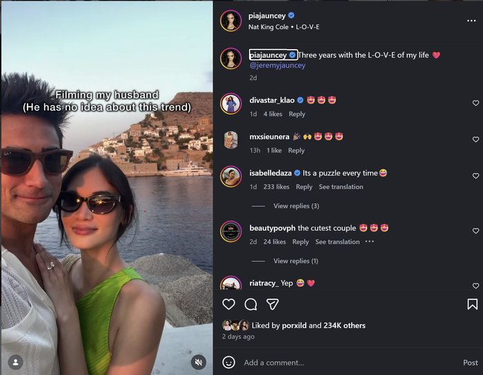 Hình ảnh Miss Universe 2015 cùng chồng kỷ niệm ngày cưới. Ảnh: IGNV