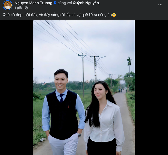 Khoảnh khắc Mạnh Trường và Quỳnh Kool thân thiết tại quê nhà nữ diễn viên khiến fan rần rần. - Ảnh chụp màn hình FBNV