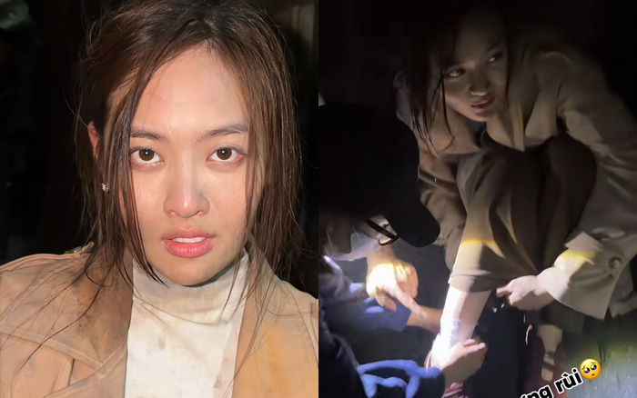 Thùy Anh gặp sự cố ngoài ý muốn khi đóng phim. Ảnh chụp màn hình