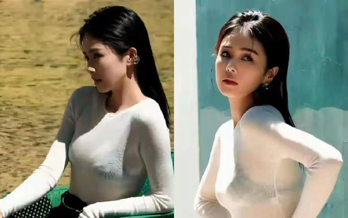 Bạch Lộc tự tin khoe sắc vóc gợi cảm khi mặc áo xuyên thấu. Ảnh: Sohu