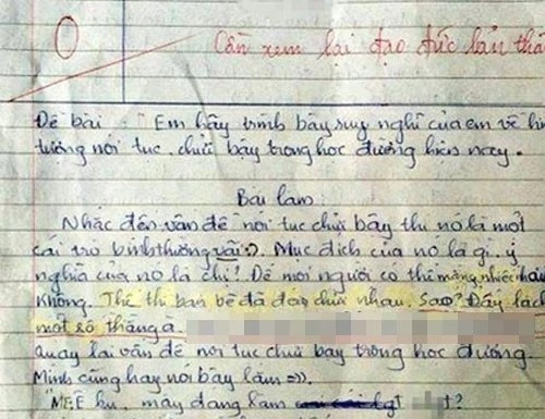 Hình ảnh về bài văn bị chấm 0 điểm từng gây chú ý trên mạng xã hội.