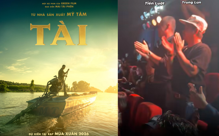 Tiến Luật đứng dậy vỗ tay không ngớt sau khi xem xong phim tại buổi công chiếu sớm.&nbsp;