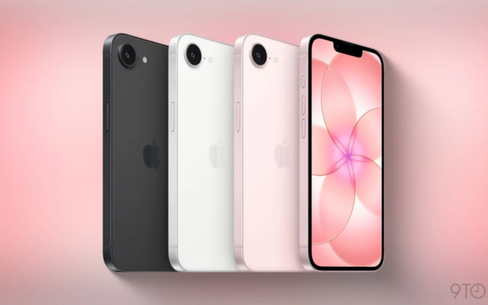 iPhone 17e ra mắt 3 màu đen, trắng và hồng nhạt. (Ảnh: 9to5Mac)