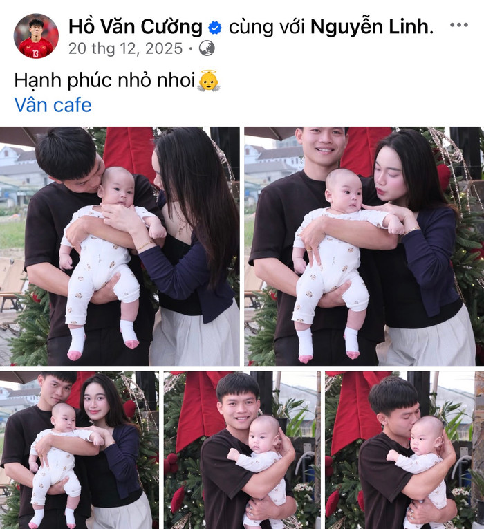 Đến cuối năm 2025, Hồ Văn Cường khoe khoảnh khắc bên vợ con.