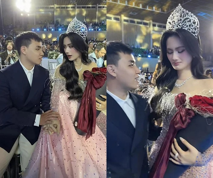 Bạn trai tặng hoa Ý Nhi khi nàng hậu khép lại nhiệm kỳ Miss World Vietnam.