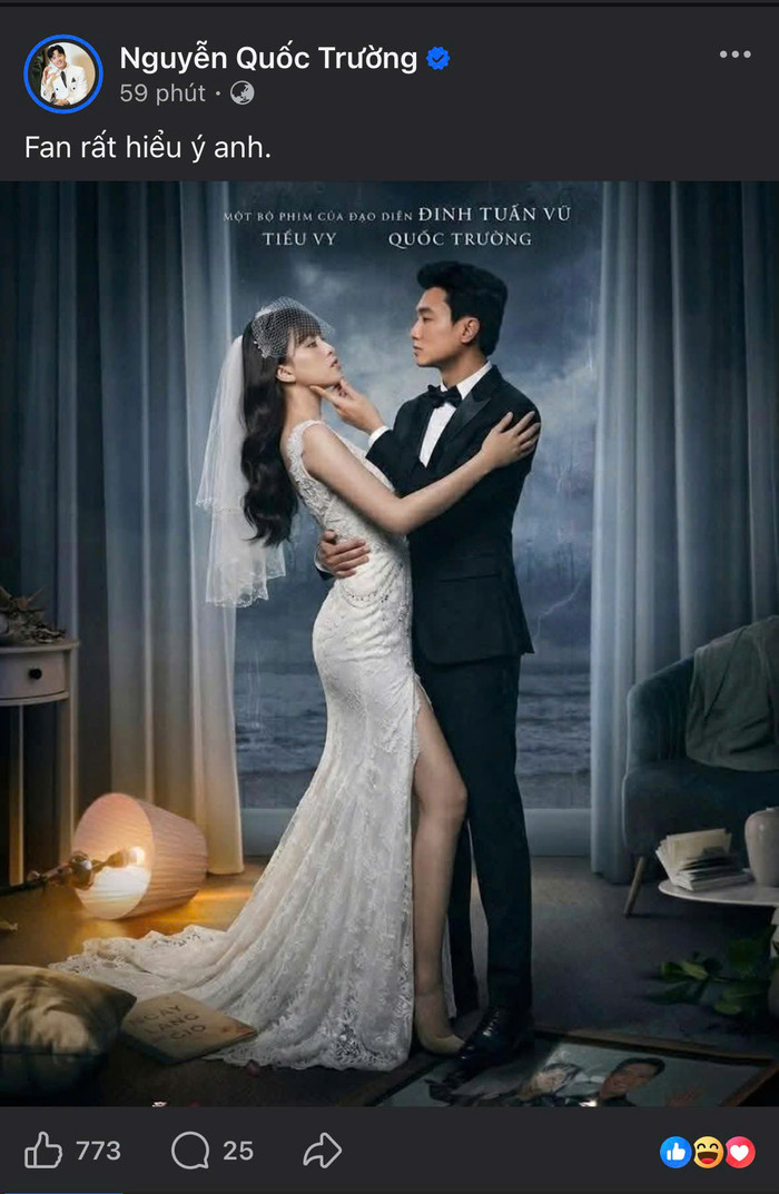 Bài đăng mới nhất của Quốc Trường về tấm ảnh chế của fan với poster phim Ốc Mượn Hồn - Ảnh: Chụp màn hình
