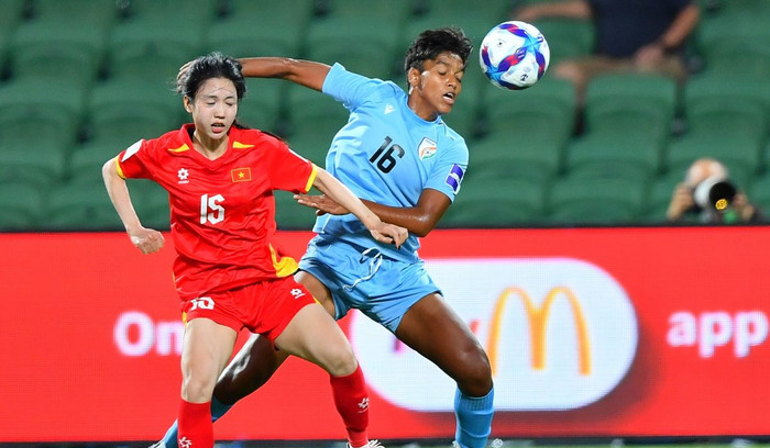 Trang chủ AFC đánh giá chiến thắng của tuyển nữ Việt Nam trước Ấn Độ là màn thể hiện bản lĩnh đúng thời điểm. Ảnh: AFC