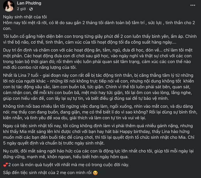 Chia sẻ của nữ diễn viên giờ Vàng trên trang cá nhân, nhanh chóng thu hút được sự chú ý của người hâm mộ. - Ảnh: Chụp màn hình FBNV