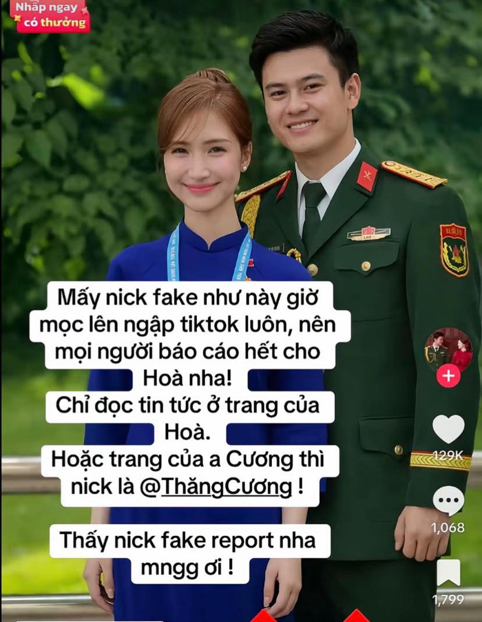 Hòa Minzy lên tiếng khi chồng sắp cưới bị giả mạo ở trên mạng xã hội. Ảnh chụp màn hình