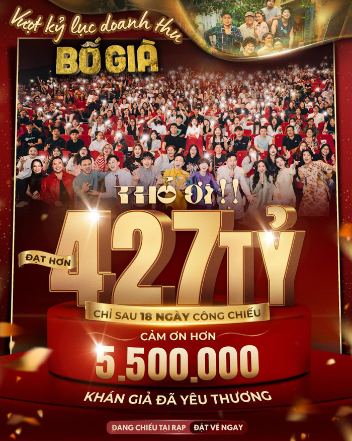 Trấn Thành chia sẻ niềm vui, khi Thỏ ƠI!! đạt 427 tỷ đồng vượt mặt Bố Già (2021). - Ảnh: FBNV