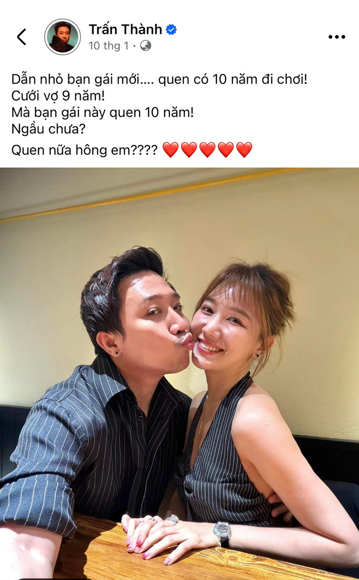 Trấn Thành và Hari Won trong khoảnh khắc đời thường được chia sẻ trên mạng xã hội. - Ảnh: FBNV
