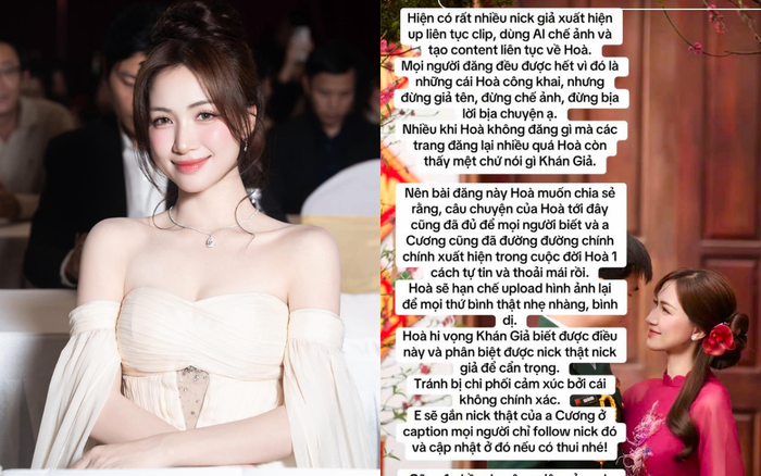 Hòa Minzy trước đây từng nhắc đến tình trạng chồng sắp cưới bị mạo danh trên mạng xã hội. Ảnh chụp màn hình