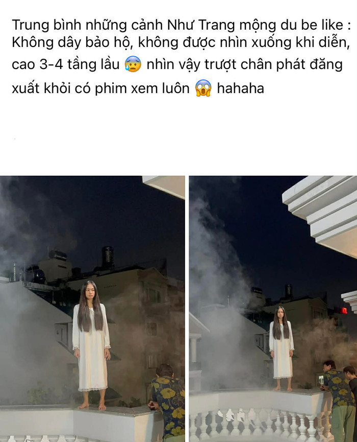Chia sẻ của nữ diễn viên Ngân Hoà trên trang cá nhân về cảnh quay nguy hiểm. - Ảnh chụp màn hình FBNV