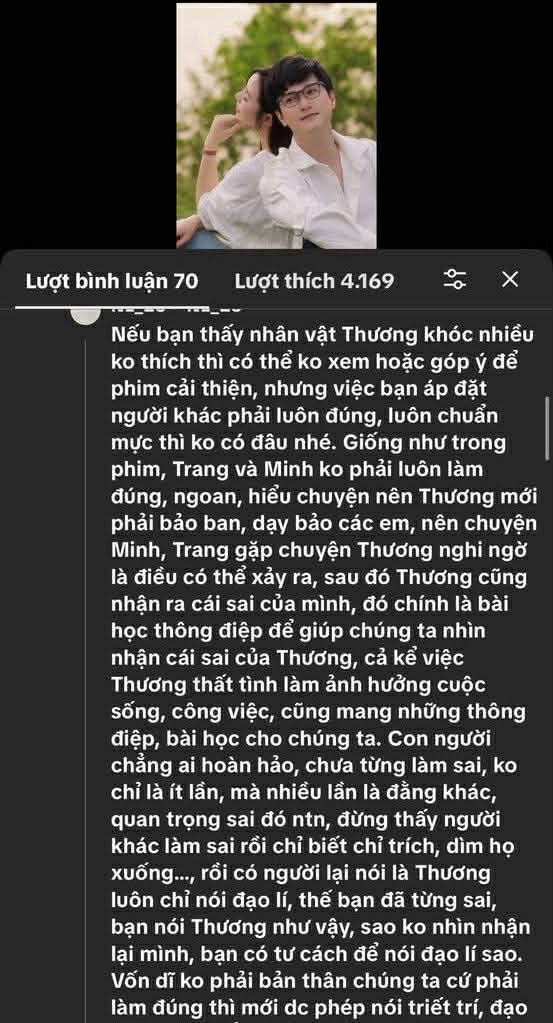 Quỳnh Kool chia sẻ một bình luận từ khán giả xoay quanh nhân vật Thương (Ảnh: FBNV).