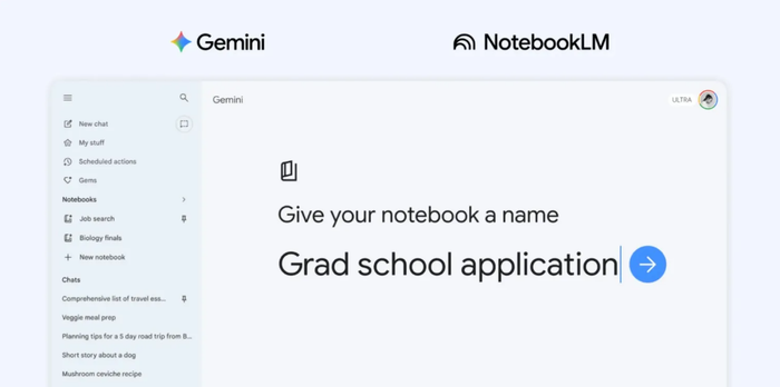 Google vừa bắt đầu triển khai tính năng Notebooks trong ứng dụng Gemini. Ảnh: 9to5google