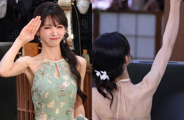 Điền Hi Vi lộ rõ thân hình săn chắc khi diện trang phục hở vai. Ảnh: Weibo