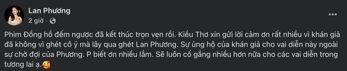 Dòng chia sẻ đầy cảm xúc của nữ diễn viên gửi tới người hâm mộ sau khi phim kết thúc một cách trọn vẹn.