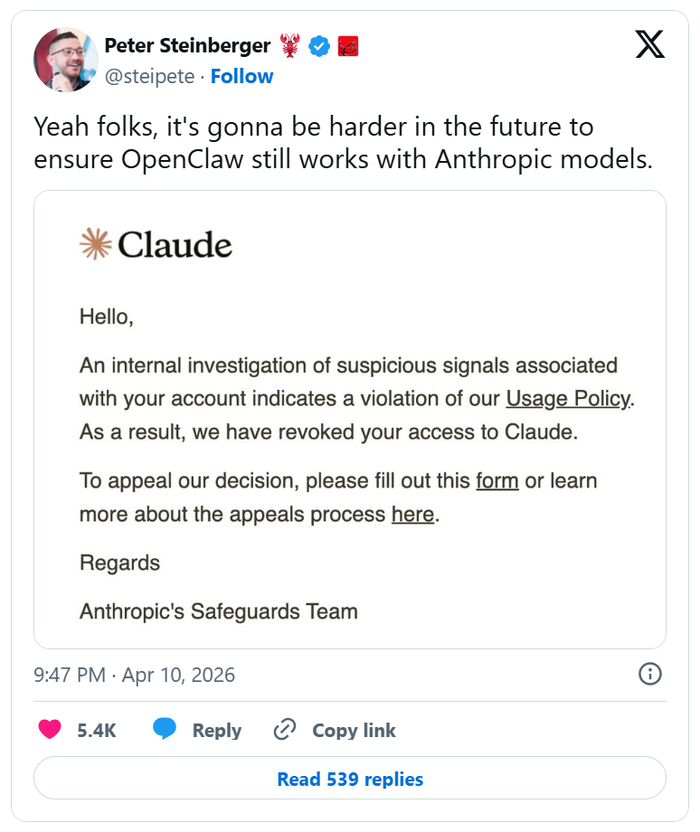 nhà sáng lập OpenClaw Peter Steinberger đăng trên X.&nbsp;