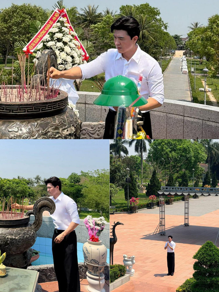 Steven Nguyễn chia sẻ khoảnh khắc thành kính dâng hương trước Đài tưởng niệm tại Thành cổ Quảng Trị. - Ảnh: FBNV