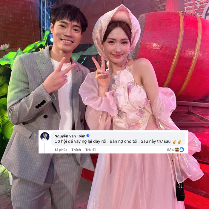 Văn Toàn trêu đùa Hòa Minzy khi thấy bạn thân rao bán nhà. Ảnh: FBNV