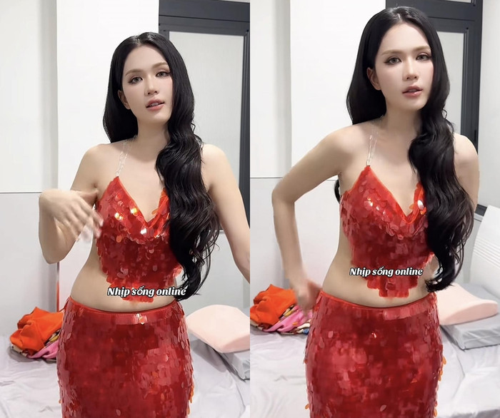 Ngọc Trinh để lộ vòng eo kém săn chắc do đang bị tăng cân. (Ảnh chụp màn hình từ TikTok Nhịp Sống Online)