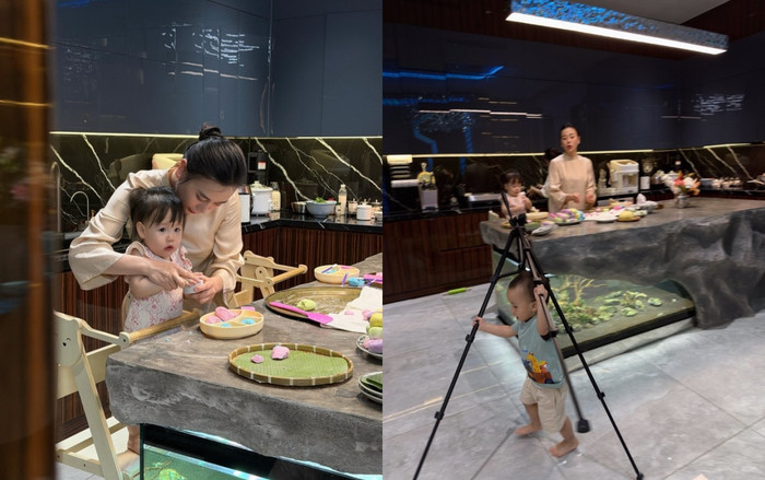 Khoảnh khắc Phương Oanh hướng dẫn 2 con làm bánh nhận được nhiều sự quan tâm của khán giả.