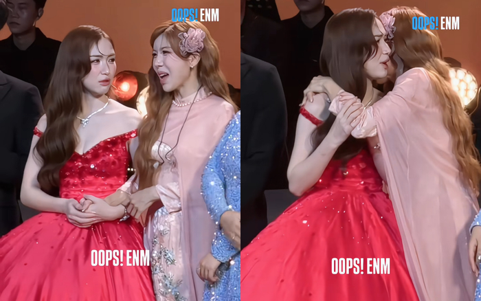 Hòa Minzy và Trang Pháp nắm tay, ôm nhau thân thiết trong dịp gặp mặt mới đây. Ảnh: oops.enm