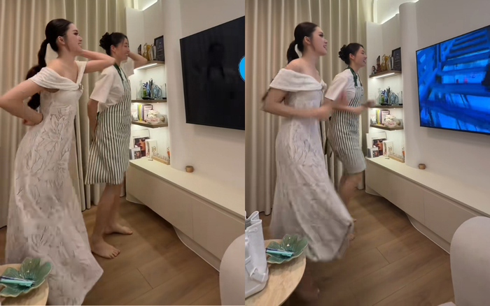 Phương Oanh thoải mái nhảy múa cùng Lương Thuỳ Linh trong video mới nhất. Ảnh: FBNV