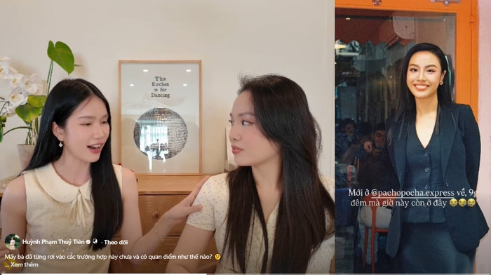 Thủy Tiên và Phương Anh cùng bàn luận về ranh giới giao tiếp mạng xã hội của nam giới. (Ảnh: Cắt từ video)