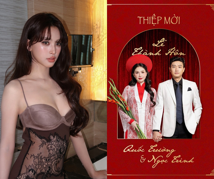 Tiểu Vy chia sẻ về ảnh cưới của Quốc Trường và Ngọc Trinh.